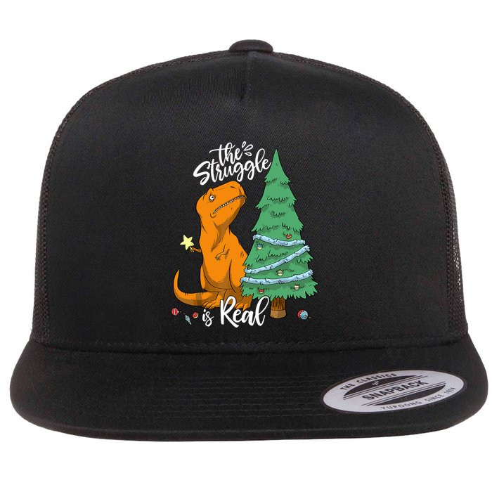The Struggle Is Real Dinosaur Trex Christmas Tree Xmas Funny Flatbill Hat