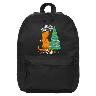 The Struggle Is Real Dinosaur Trex Christmas Tree Xmas Funny 16 in Basic Backpack