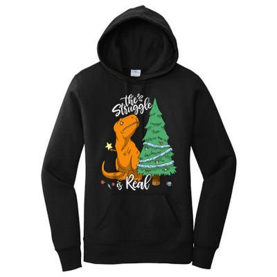 The Struggle Is Real Dinosaur Trex Christmas Tree Xmas Funny Women's Pullover Hoodie