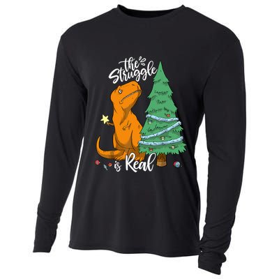 The Struggle Is Real Dinosaur Trex Christmas Tree Xmas Funny Cooling Performance Long Sleeve Crew