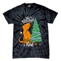 The Struggle Is Real Dinosaur Trex Christmas Tree Xmas Funny Tie-Dye T-Shirt