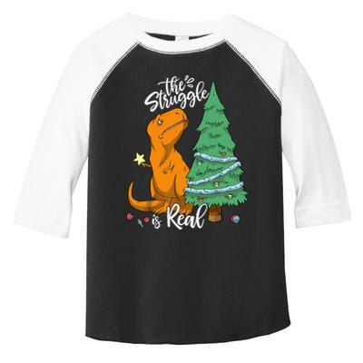 The Struggle Is Real Dinosaur Trex Christmas Tree Xmas Funny Toddler Fine Jersey T-Shirt