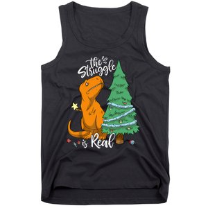 The Struggle Is Real Dinosaur Trex Christmas Tree Xmas Funny Tank Top