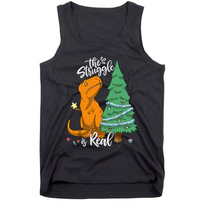 The Struggle Is Real Dinosaur Trex Christmas Tree Xmas Funny Tank Top