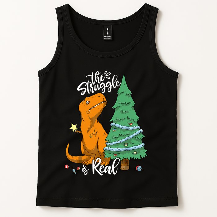 The Struggle Is Real Dinosaur Trex Christmas Tree Xmas Funny Tank Top