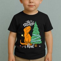 The Struggle Is Real Dinosaur Trex Christmas Tree Xmas Funny Toddler T-Shirt