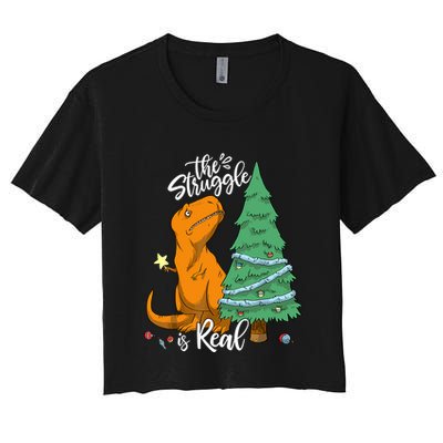 The Struggle Is Real Dinosaur Trex Christmas Tree Xmas Funny Crop Top