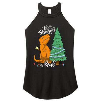 The Struggle Is Real Dinosaur Trex Christmas Tree Xmas Funny Women's Perfect Tri Rocker Tank
