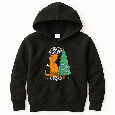 The Struggle Is Real Dinosaur Trex Christmas Tree Xmas Funny Kids Hoodie