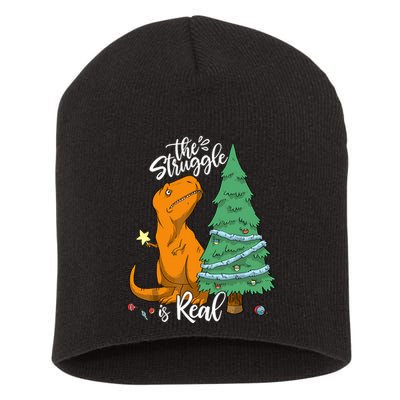 The Struggle Is Real Dinosaur Trex Christmas Tree Xmas Funny Short Acrylic Beanie