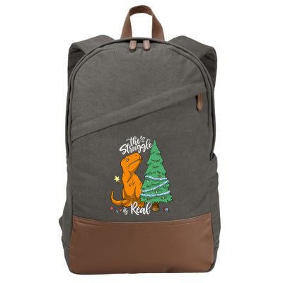 The Struggle Is Real Dinosaur Trex Christmas Tree Xmas Funny Cotton Canvas Backpack
