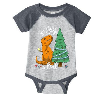 The Struggle Is Real Dinosaur Trex Christmas Tree Xmas Funny Infant Baby Jersey Bodysuit