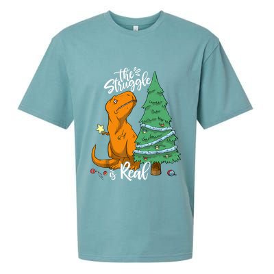 The Struggle Is Real Dinosaur Trex Christmas Tree Xmas Funny Sueded Cloud Jersey T-Shirt