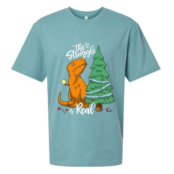 The Struggle Is Real Dinosaur Trex Christmas Tree Xmas Funny Sueded Cloud Jersey T-Shirt