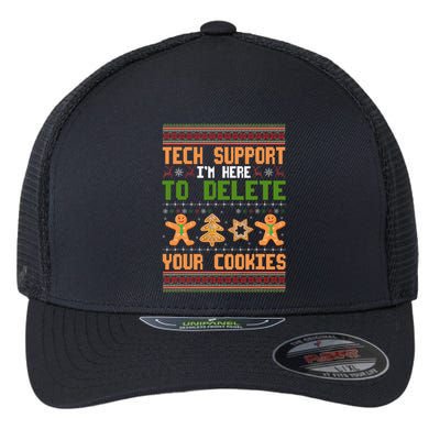 Tech Support I’M Here To Delete Your Cookies Ugly Christmas Flexfit Unipanel Trucker Cap
