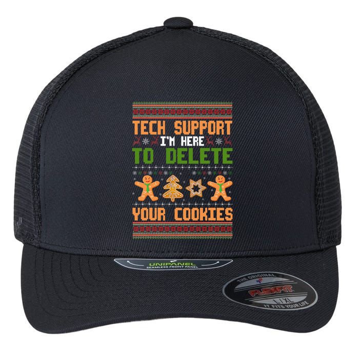 Tech Support I’M Here To Delete Your Cookies Ugly Christmas Flexfit Unipanel Trucker Cap