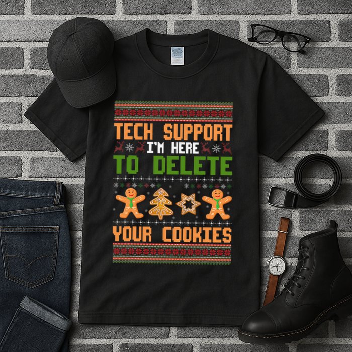 Tech Support I’M Here To Delete Your Cookies Ugly Christmas Tall T-Shirt