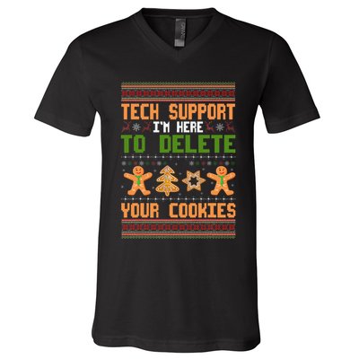 Tech Support I’M Here To Delete Your Cookies Ugly Christmas V-Neck T-Shirt