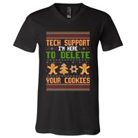 Tech Support I’M Here To Delete Your Cookies Ugly Christmas V-Neck T-Shirt