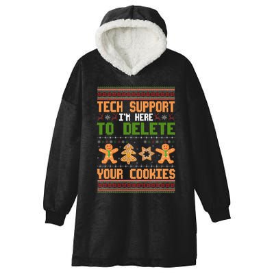 Tech Support I’M Here To Delete Your Cookies Ugly Christmas Hooded Wearable Blanket