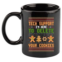 Tech Support I’M Here To Delete Your Cookies Ugly Christmas 11oz C Handle Ceramic Mug