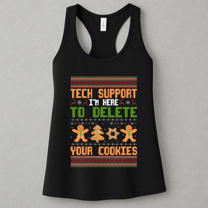 Tech Support I’M Here To Delete Your Cookies Ugly Christmas Womens Tank Top