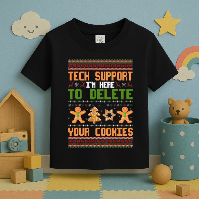 Tech Support I’M Here To Delete Your Cookies Ugly Christmas Toddler T-Shirt