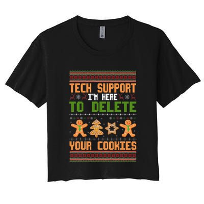 Tech Support I’M Here To Delete Your Cookies Ugly Christmas Crop Top