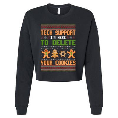 Tech Support I’M Here To Delete Your Cookies Ugly Christmas Cropped Pullover Crew
