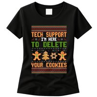 Tech Support I’M Here To Delete Your Cookies Ugly Christmas Womens T-Shirt