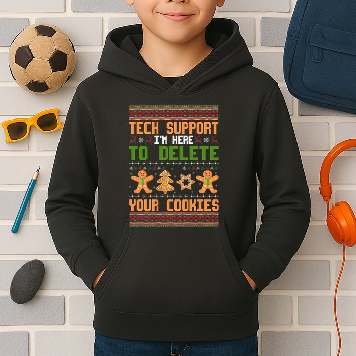 Tech Support I’M Here To Delete Your Cookies Ugly Christmas Kids Hoodie