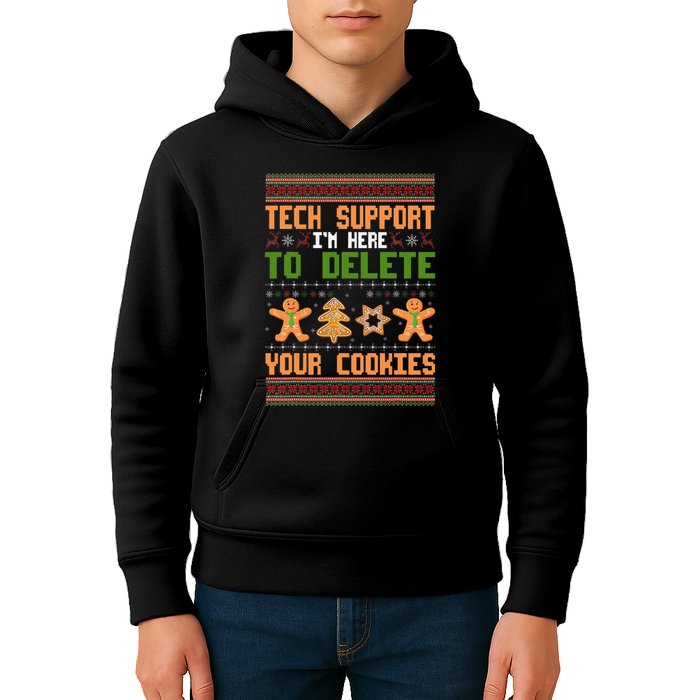 Tech Support I’M Here To Delete Your Cookies Ugly Christmas Kids Hoodie