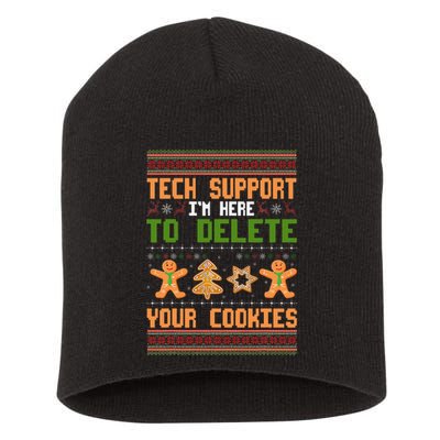 Tech Support I’M Here To Delete Your Cookies Ugly Christmas Short Acrylic Beanie
