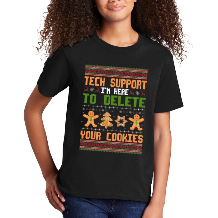 Tech Support I’M Here To Delete Your Cookies Ugly Christmas Kids T-Shirt