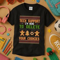 Tech Support I’M Here To Delete Your Cookies Ugly Christmas Kids T-Shirt