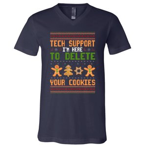 Tech Support I’M Here To Delete Your Cookies Ugly Christmas V-Neck T-Shirt