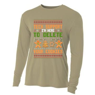 Tech Support I’M Here To Delete Your Cookies Ugly Christmas Cooling Performance Long Sleeve Crew