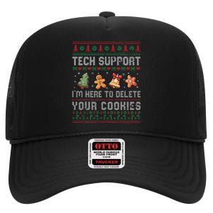 Tech Support IM Here To Delete Your Cookies Christmas Xmas High Crown Mesh Back Trucker Hat