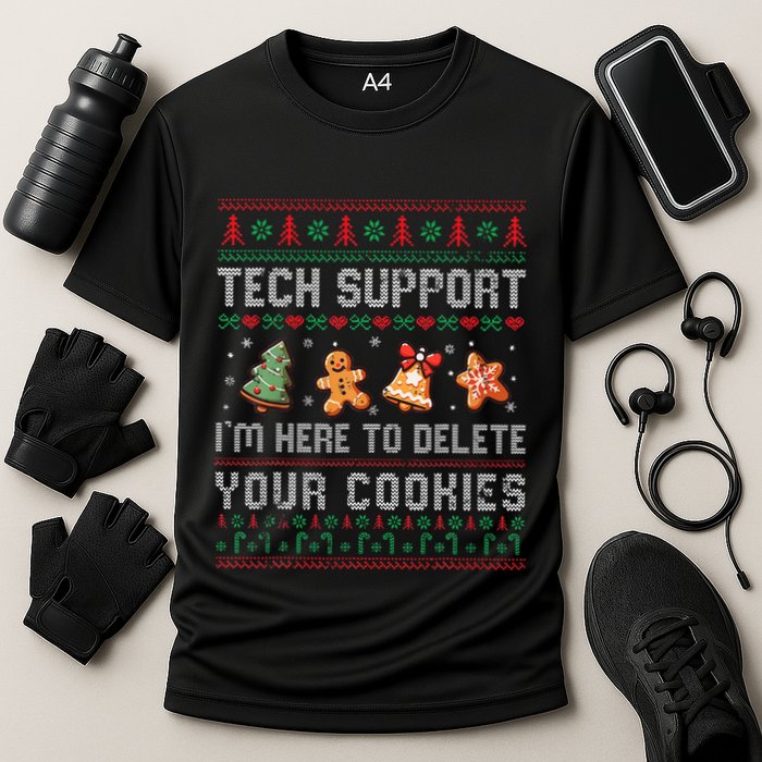 Tech Support IM Here To Delete Your Cookies Christmas Xmas Cooling Performance Crew T-Shirt