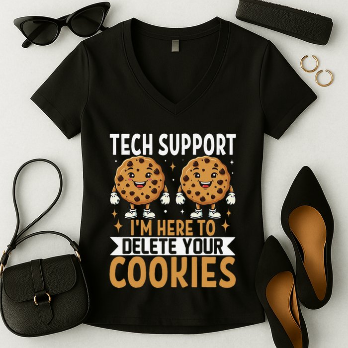 Tech Support IM Here To Delete Your Cookies Funny It Nerds Women's V-Neck T-Shirt