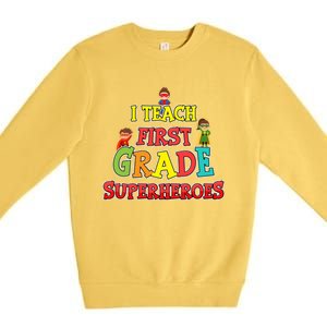 Teacher Superhero I Teach First Grade Superheroes Gift Premium Crewneck Sweatshirt