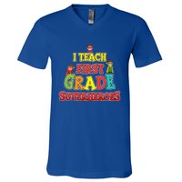 Teacher Superhero I Teach First Grade Superheroes Gift V-Neck T-Shirt