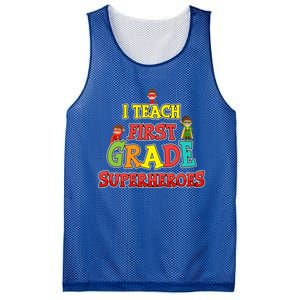 Teacher Superhero I Teach First Grade Superheroes Gift Mesh Reversible Basketball Jersey Tank