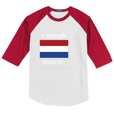 T Shirt I Speak Dutch Bilingual People Funny Gift Teacher Professor Kids Colorblock Raglan Jersey