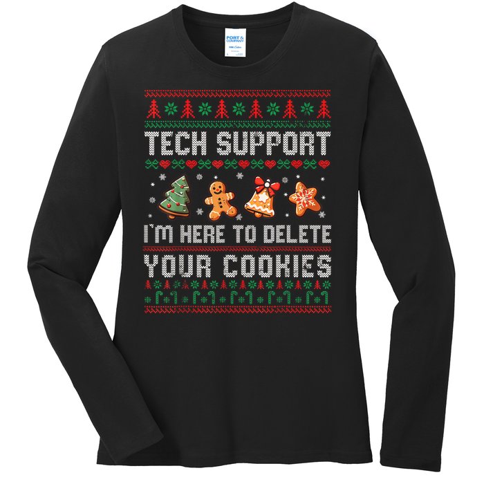 Tech Support IM Here To Delete Your Cookies Christmas Xmas Ladies Long Sleeve Shirt