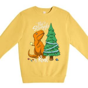 The Struggle Is Real Dinosaur Trex Christmas Tree Xmas Funny  Premium Crewneck Sweatshirt