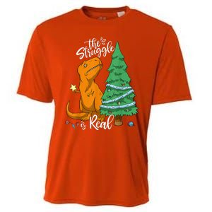 The Struggle Is Real Dinosaur Trex Christmas Tree Xmas Funny  Cooling Performance Crew T-Shirt