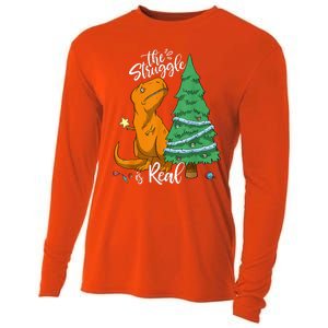 The Struggle Is Real Dinosaur Trex Christmas Tree Xmas Funny  Cooling Performance Long Sleeve Crew