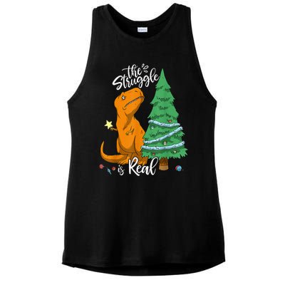 The Struggle Is Real Dinosaur Trex Christmas Tree Xmas Funny  Ladies PosiCharge Tri-Blend Wicking Tank