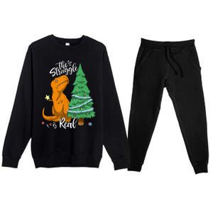 The Struggle Is Real Dinosaur Trex Christmas Tree Xmas Funny  Premium Crewneck Sweatsuit Set